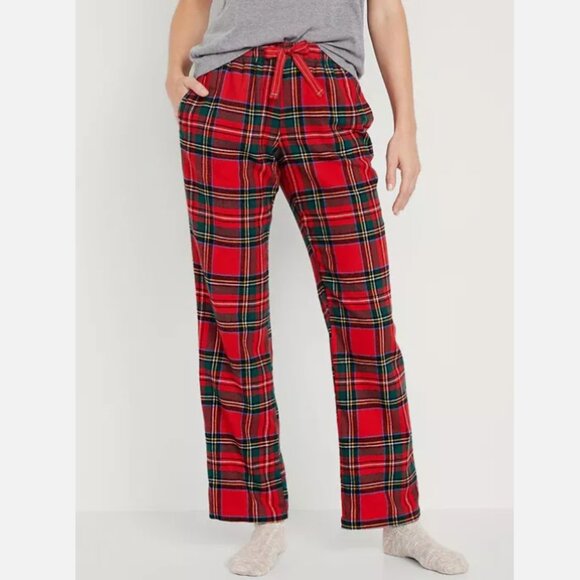 NWT Old Navy Mid-Rise Flannel Pajama Sleep Pants Red Green Tartan Women XL - Picture 1 of 4